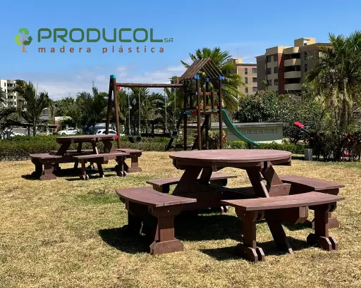 Mesas de picnic de madera plástica para exterior